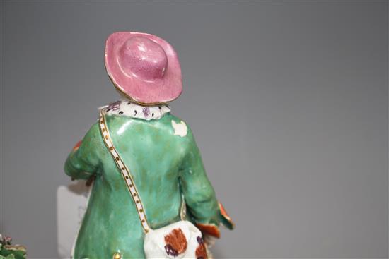 Two Chelsea gold anchor figures of a shepherdess and a huntsman, c.1765, 27.5 and 22.5cm